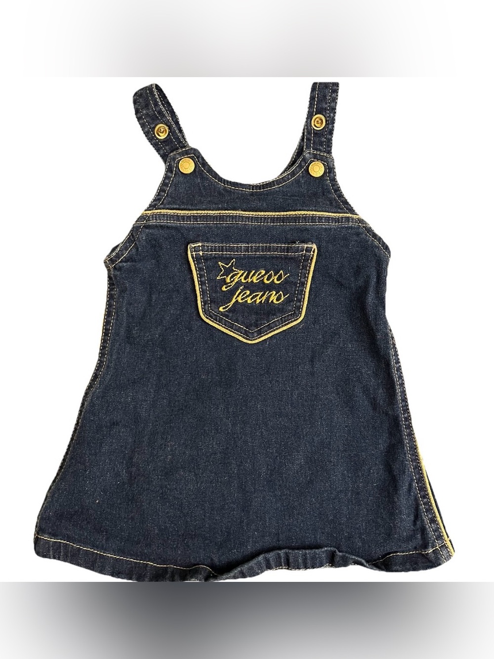Vtg Guess Baby Denim Sleeveless Embroidered Dress Size 12M